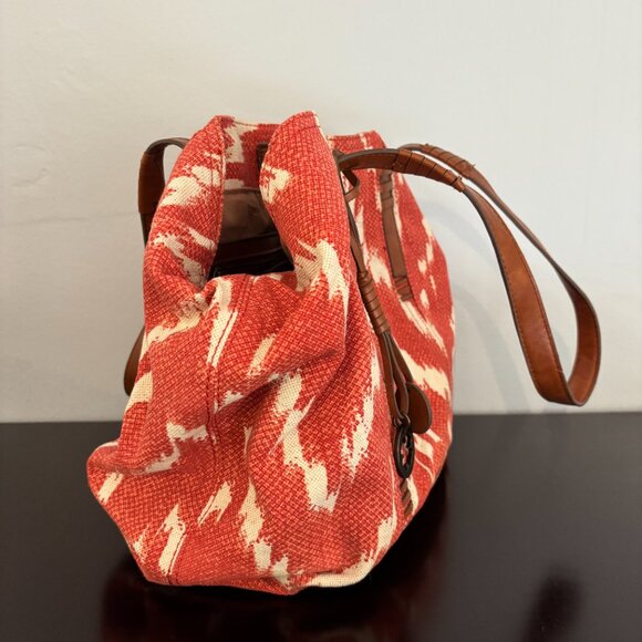 Lucky Brand Orange White Brown Aztec Ikat Canvas Tote - Picture 3 of 12